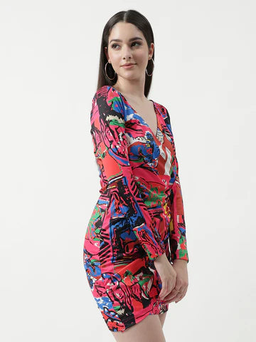 TOTO Picasso Digital Printed Overlap Dress (Set Of 1)