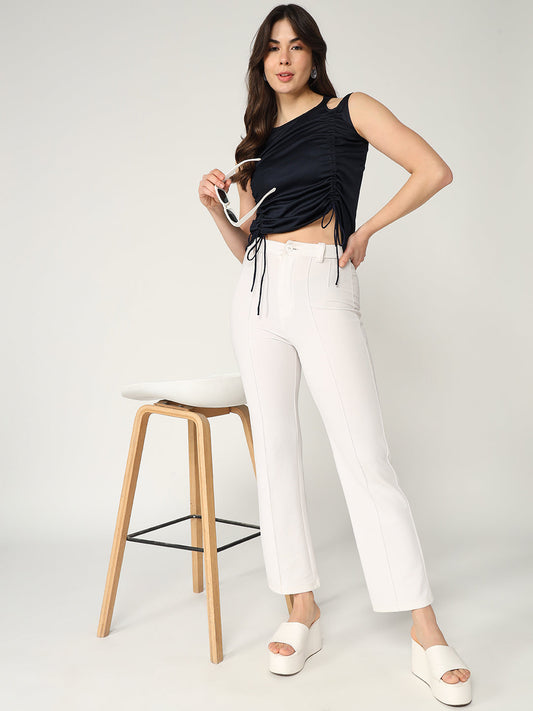 Toto Solid Sleeveless stylish Top With Ruched Drawstring Detailing