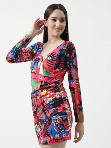 TOTO Picasso Digital Printed Overlap Dress (Set Of 1)